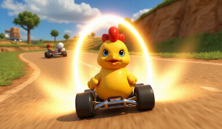 Gallina usando una habilidad especial, creando un escudo de huevo.