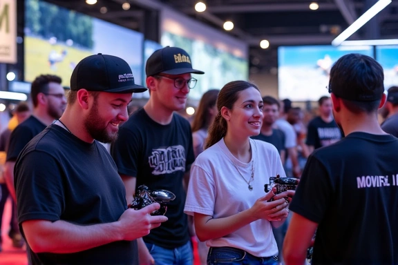 Grupo de personas interactuando en un evento de drones