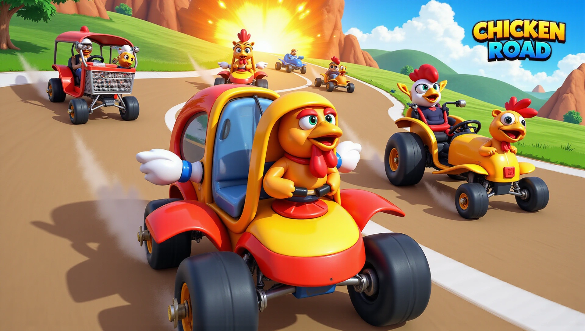 Gallinas de carreras en vehículos absurdos en Neoplay