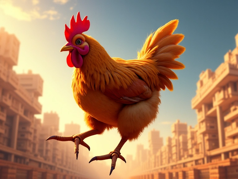 Una secuencia de acción de alto octanaje, con una gallina realizando un movimiento especial en el aire.